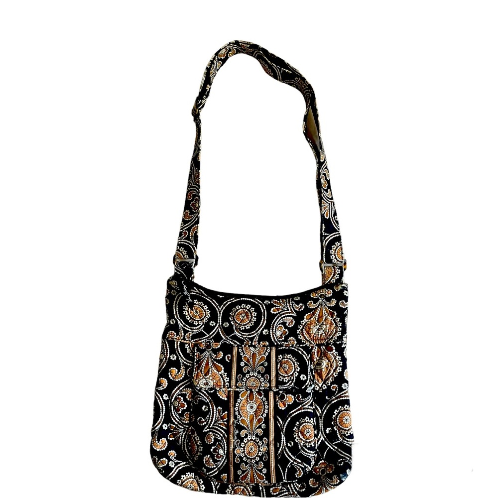 Vera Bradley Crossbody Caffe Latte Brown, Black, White Adjustable Shoulder Strap